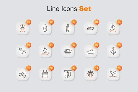 Set line Whale tail, Ship steering wheel, Binoculars, Striped sailor t-shir.. Stock Illustration
