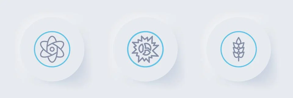 Set line Wheat, Bomb explosion and Test tube and flask icon. Vector Ilustración de archivo