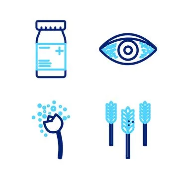 Set line Wheat, Flower producing pollen, Reddish eye allergic conjunctiviti.. Stock Illustration