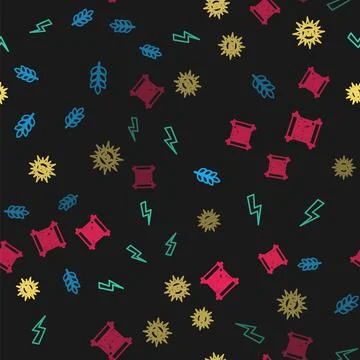 Set line Wheat, Lightning bolt, UV protection and Paper scroll on seamless 스톡 일러스트