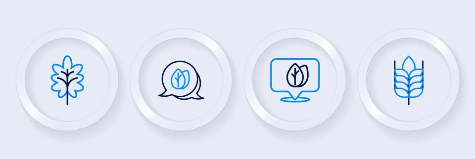 Set line Wheat, Location with leaf, Leaf and  icon. Vector Stock Illustration