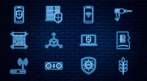 Set line Wheat, Micro SD memory card, Smartphone with wireless, Isometric cube Stock Illustration