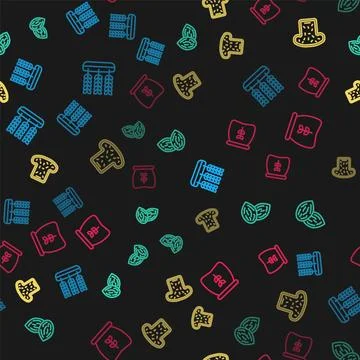 Set line Wheat, Seed, Bread toast and Bag of flour on seamless pattern. Vector Illustrazione stock