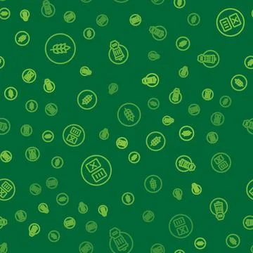 Set line Wheat, Temperature wash and Trash can on seamless pattern. Vector 스톡 일러스트