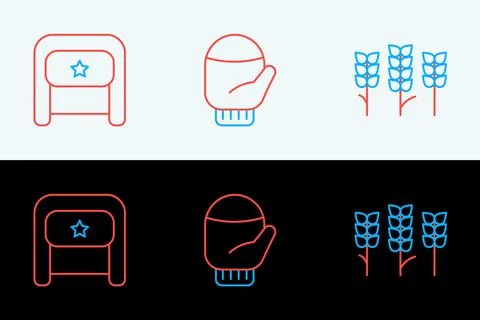 Set line Wheat, Ushanka and Christmas mitten icon. Vector Stock Illustration