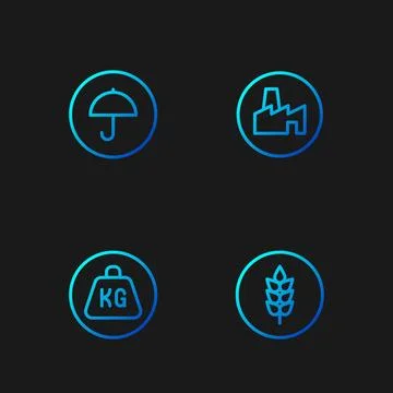 Set line Wheat, Weight, Delivery package with umbrella and Factory producti.. Illustrazione stock