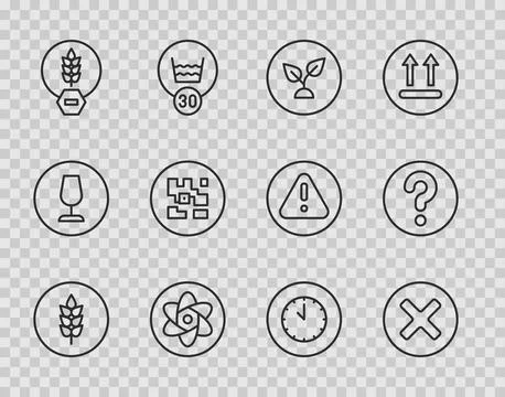 Set line Wheat, X Mark, Cross in circle, Plant based, Test tube and flask 스톡 일러스트