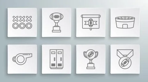 Set line Whistle, Locker or changing room for football, basketball team or .. Ilustración de archivo