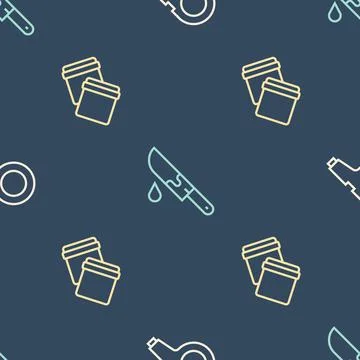 Set line Whistle, Plastic bag with ziplock and Bloody knife on seamless pattern Stock Illustration