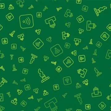 Set line Wi-Fi wireless internet, Campfire and Trash can on seamless pattern Stock Illustration