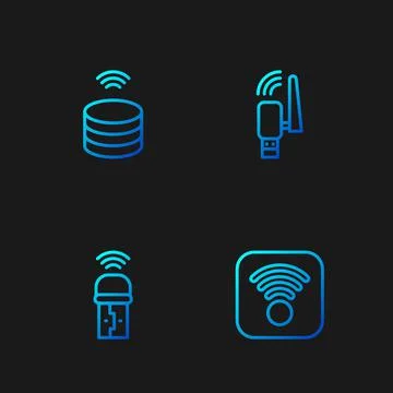 Set line Wi-Fi wireless internet, Usb adapter, Smart data server and . Gradient Illustrazione stock