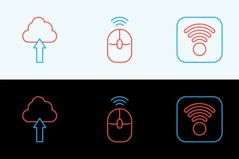 Set line Wi-Fi wireless internet, Cloud upload and Wireless computer mouse .. イラスト素材