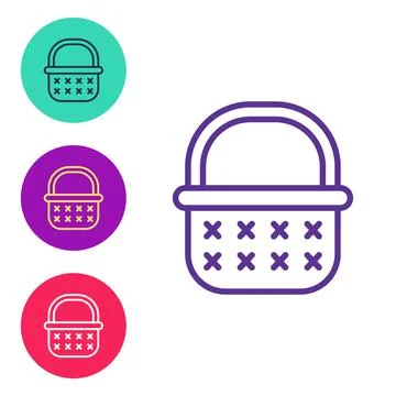 Set line Wicker basket icon isolated on white background. Set icons colorful Stock Illustration