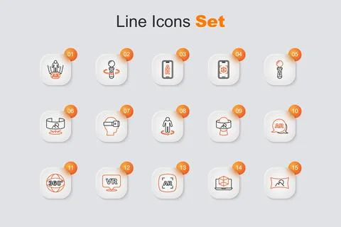 Set line Wide angle picture, 3d modeling, Augmented reality AR, Virtual, 36.. Stock Illustration