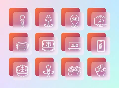 Set line Wide angle picture, VR controller game, Augmented reality AR, Game.. Stock Illustration