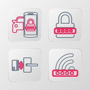 Set line Wifi locked, Digital door with wireless, Password protection and S.. Ilustración de archivo