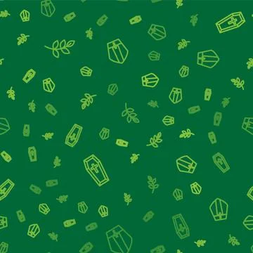Set line Willow leaf, Coffin and Pope hat on seamless pattern. Vector Stock Illustration