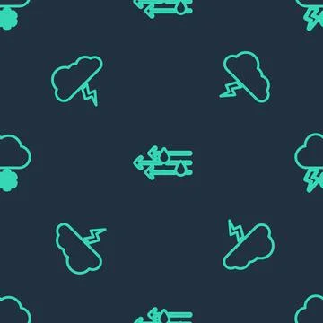 Set line Wind and rain, Storm and Cloud with snow lightning on seamless pattern Stock Illustration