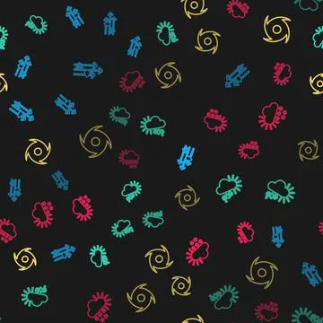 Set line Wind and rain with snow, Cloudy, Tornado and on seamless pattern Stock Illustration