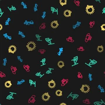 Set line Wind and rain, Tornado, sun and Cloud with snow on seamless pattern. Stock Illustration