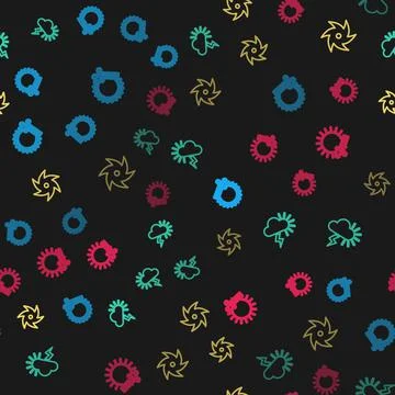Set line Wind and sun, Storm, Tornado and on seamless pattern. Vector Stock Illustration