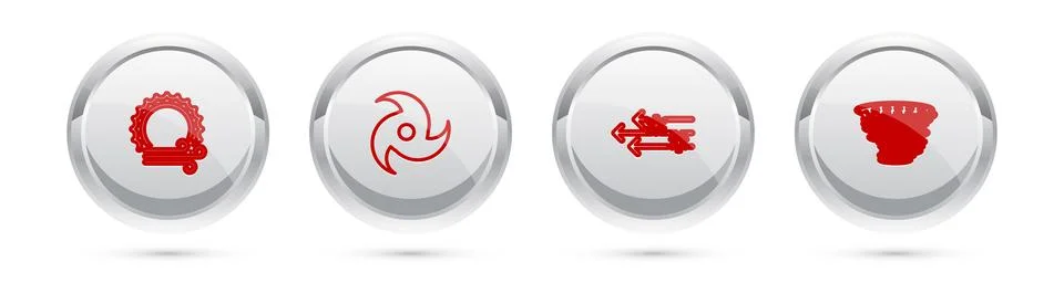 Set line Wind and sun, Tornado, snow and . Silver circle button. Vector Stock Illustration