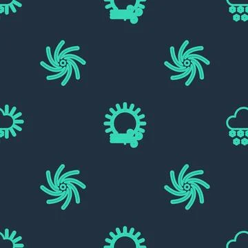 Set line Wind and sun, Tornado and Cloudy with snow on seamless pattern. Vect Stock Illustration