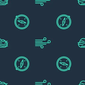 Set line Wind, Compass and Fog and cloud on seamless pattern. Vector Illustrazione stock
