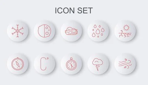 Set line Wind, Compass, Fog and cloud, Storm, Snowflake, Eclipse of the sun.. 스톡 일러스트
