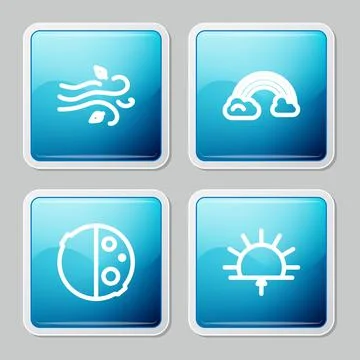 Set line Wind, Rainbow with clouds, Eclipse of the sun and Sunrise icon. Vector 스톡 일러스트