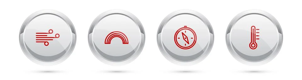 Set line Wind, Rainbow, Compass and Meteorology thermometer. Silver circle Stock Illustration