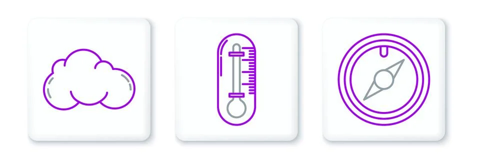 Set line Wind rose, Cloud and Thermometer icon. Vector Stock Illustration