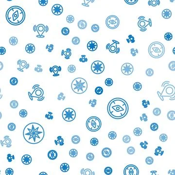 Set line Wind rose, Compass and Map pin on seamless pattern. Vector Stock Illustration