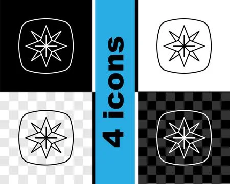 Set line Wind rose icon isolated on black and white, transparent background.. Stock Illustration