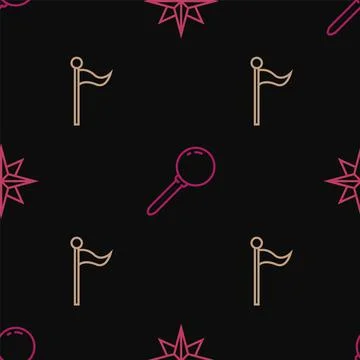 Set line Wind rose, Location marker and Push pin on seamless pattern. Vector Stock Illustration
