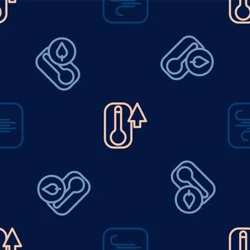 Set line Wind, Thermometer and on seamless pattern. Vector Stock Illustration