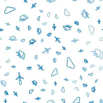 Set line Wind turbine, Cloud and with rain on seamless pattern. Vector Illustrazione stock