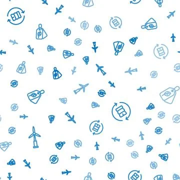 Set line Wind turbine, Leaf Eco symbol and Tag with leaf on seamless pattern イラスト素材