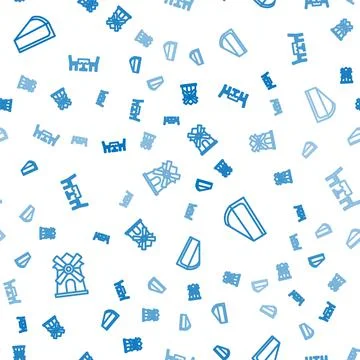 Set line Windmill, Cherry cheesecake slice and French cafe on seamless pattern Stockillustratie