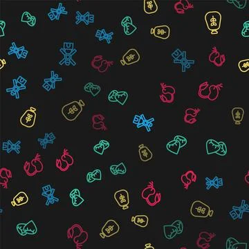 Set line Windmill, Seed, Bag of flour and Sprout on seamless pattern. Vector 스톡 일러스트