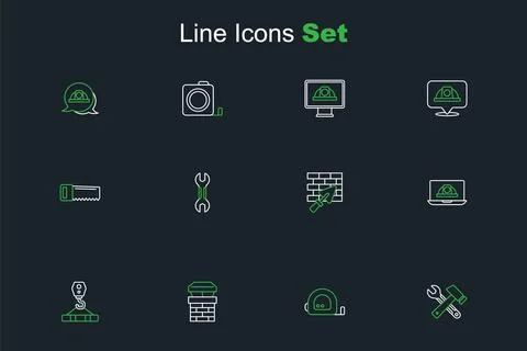 Set line Window in room, Roulette construction, Chimney, Crane hook, Worker.. Stock-Illustration
