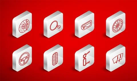 Set line Windscreen wiper, Car mirror, door handle, wheel, Truck side, brak.. Stock Illustration