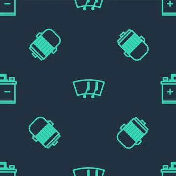 Set line Windscreen wiper, Electric engine and Car battery on seamless pattern Illustrazione stock