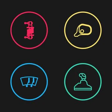 Set line Windscreen wiper, Gear shifter, Car mirror and Shock absorber icon Illustration