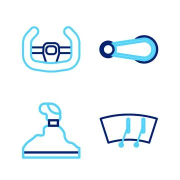 Set line Windscreen wiper, Gear shifter, Car door handle and Sport steering Illustration
