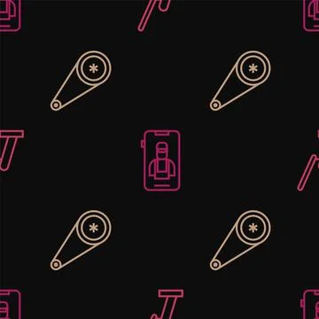 Set line Windscreen wiper, Timing belt kit and Online car services on seamless Ilustración de archivo