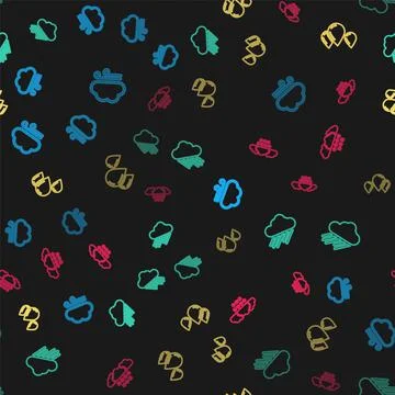 Set line Windy weather, Cloud with rain, Water drop and snow on seamless pattern Illustrazione stock