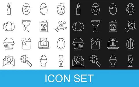 Set line Wine glass, Easter egg, Human hand and easter cake, Broken, Christian Stock Illustration