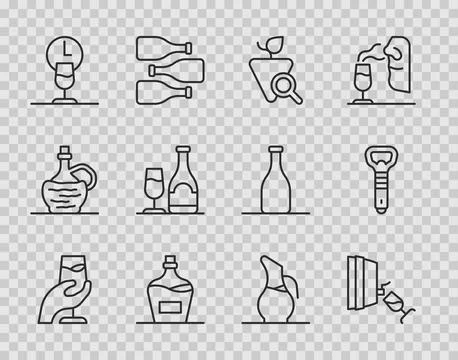 Set line Wine tasting, degustation, Grapes, Old bottle of wine, time, with .. Stock Illustration