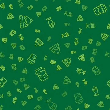 Set line Winter hat, Jam jar and Mulled wine on seamless pattern. Vector イラスト素材